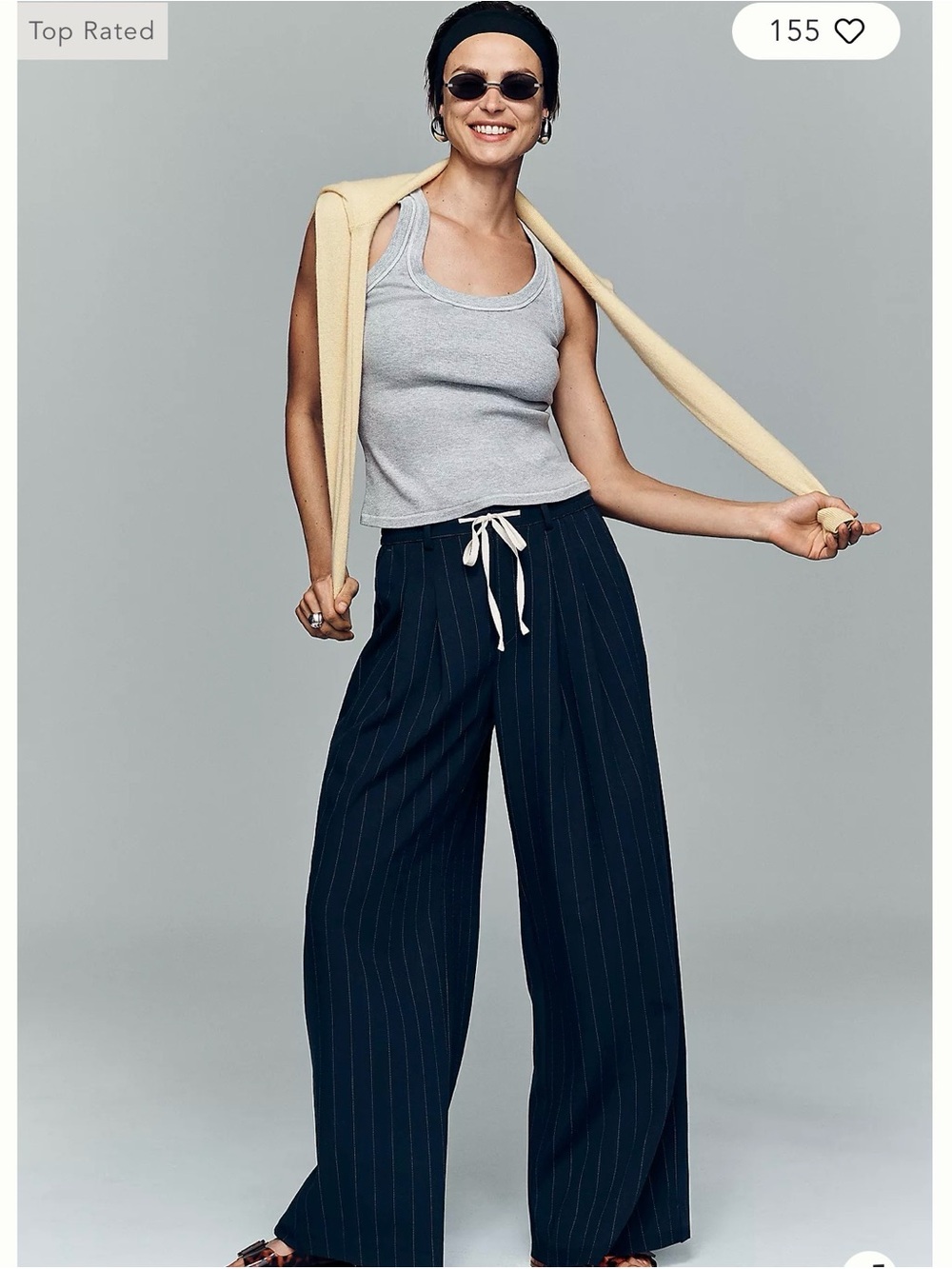 NWT Anthropologie Maeve Navy Pinstripe High Rise Wide Leg Trouser Pants L